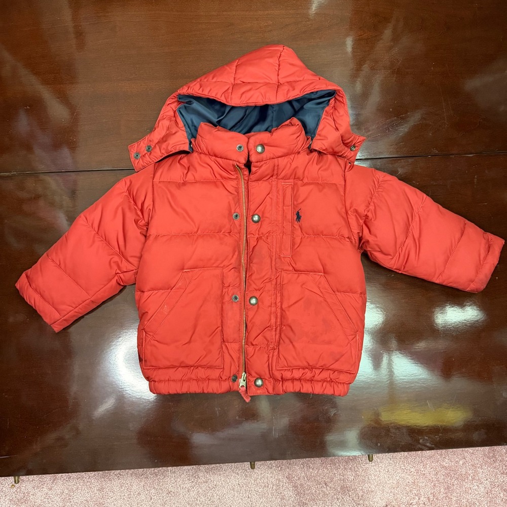 Polo Ralph Lauren Kids Red Puffer Jacket Detachable Hood Size 2 2T Coat